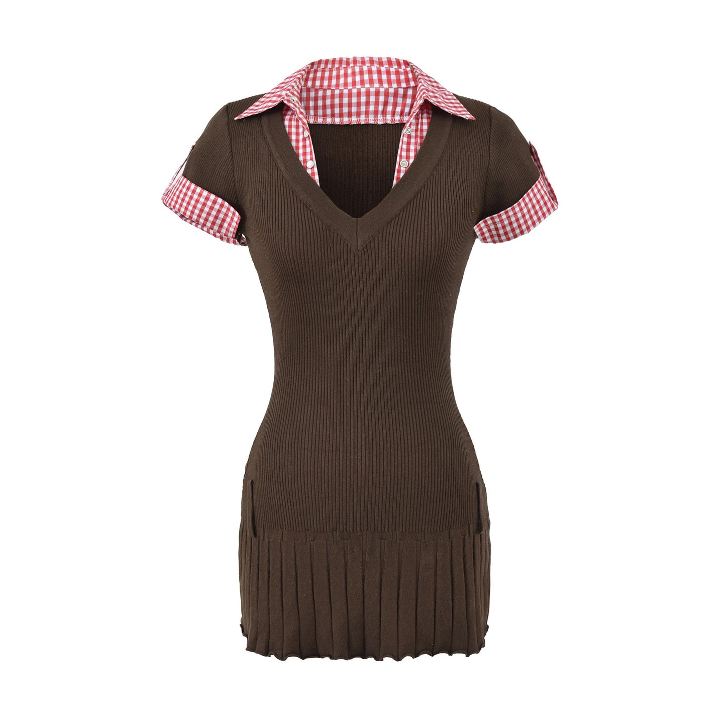 Chique gebreide patchworkjurk 2-in-1 look