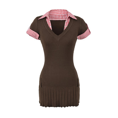 Chique gebreide patchworkjurk 2-in-1 look