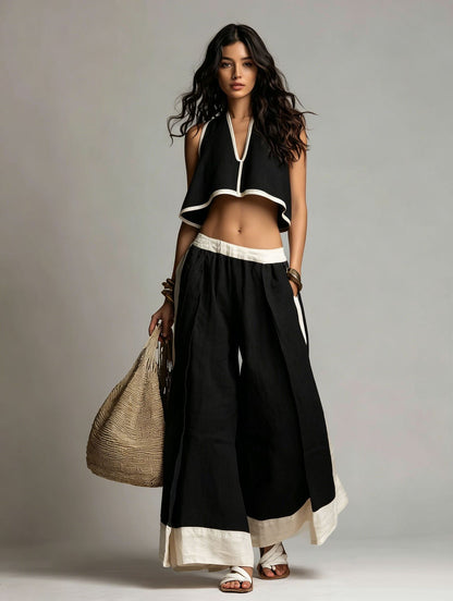 Summer Fashion Casual Temperament Solid Color Sleeveless V-Neck Two-Piece Set