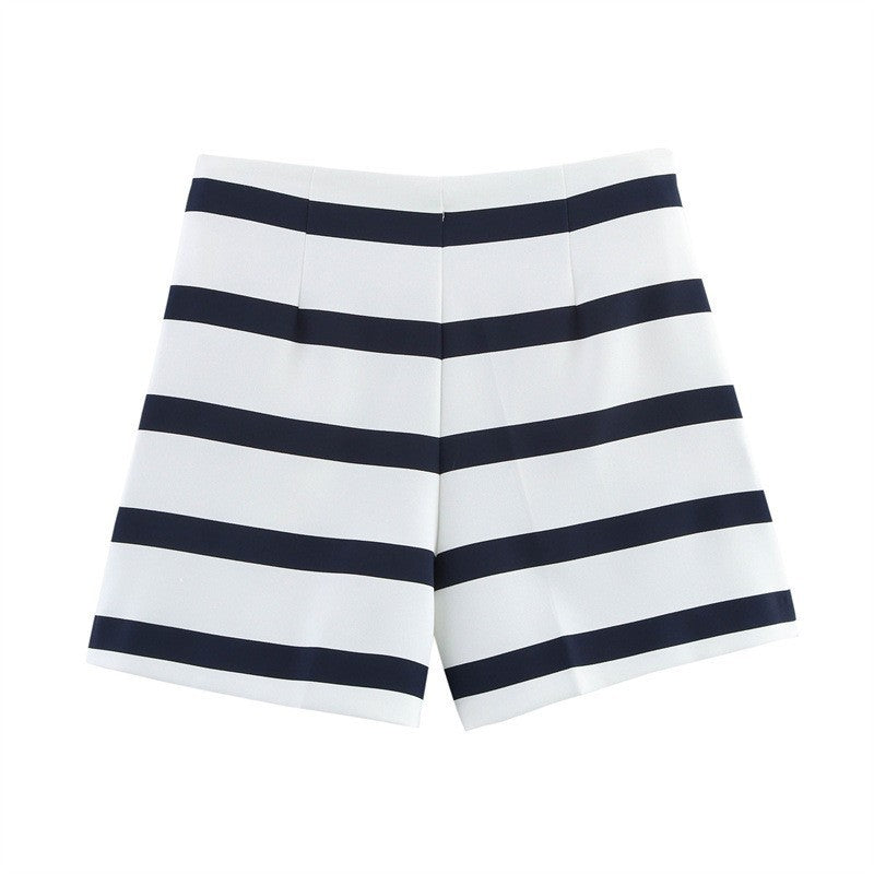 Women's Fashion Casual Striped Short Sleeve Round Neck Top and Shorts