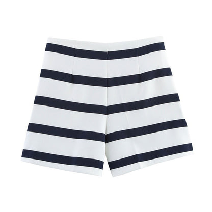 Women's Fashion Casual Striped Short Sleeve Round Neck Top and Shorts