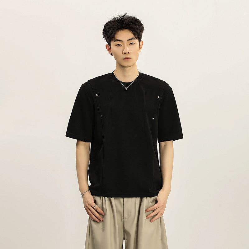 Casual short sleeved T-shirt men's and women's summer rivet top