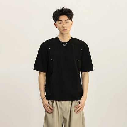 Casual short sleeved T-shirt men's and women's summer rivet top