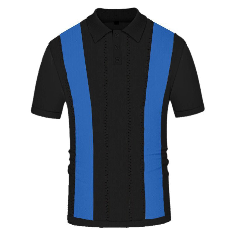 Zomerse gebreide  poloshirt met korte mouwen en strepen slim fit model
