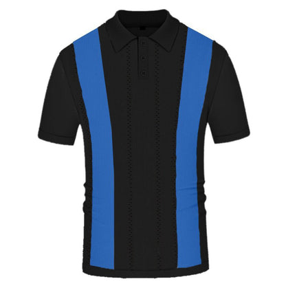 Zomerse gebreide  poloshirt met korte mouwen en strepen slim fit model