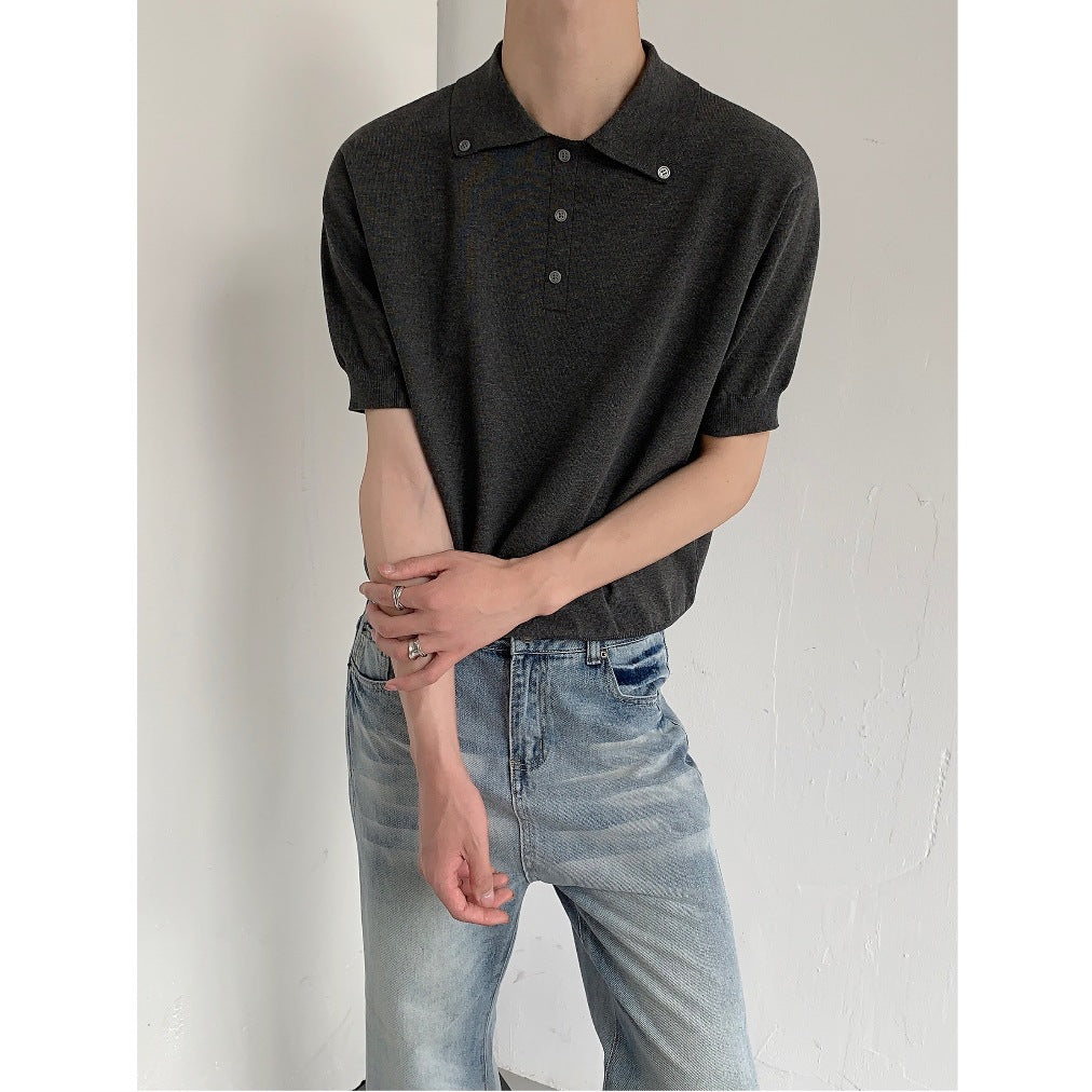 Gebreid poloshirt met korte mouwen voor heren