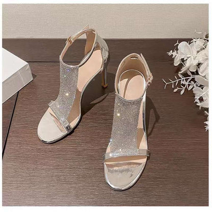 Sexy T-Strap Rhinestone Stiletto Sandals