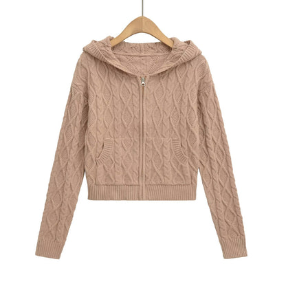 Zip-up hoodie knitted long sleeves