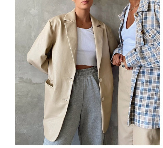 Amerikaanse PU-leren blazerjasje