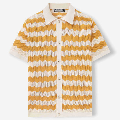 Mens Quick Dry Hollow Jacquard Ripple Knit Polo Shirt