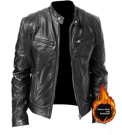 Mens Stand Collar Leather Jacket