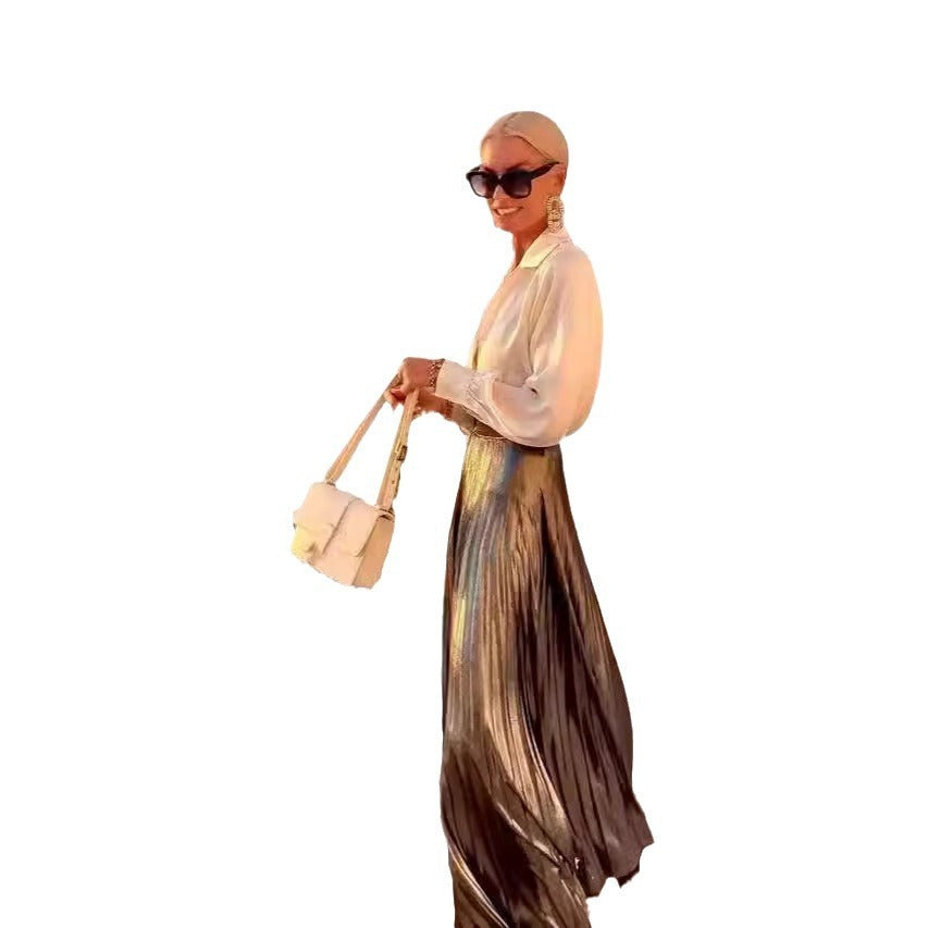 Satijnen overhemd met lange mouwen of glanzend maxi-rok