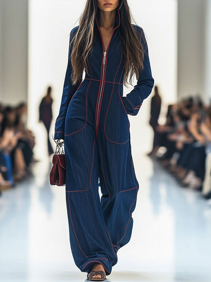 Womens V Neck Jumpsuit with Pockets
