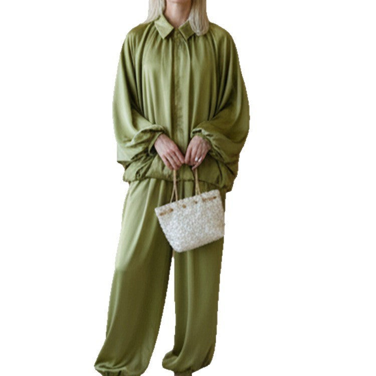French Style Lapel Zipper Jacket and Pants Set