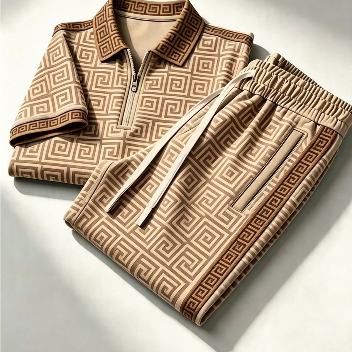 Men's Zip-Up Polo Shirt and Pants Set