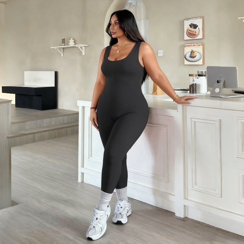 Plus size naadloze jumpsuit elastische sport- en fitnesskleding