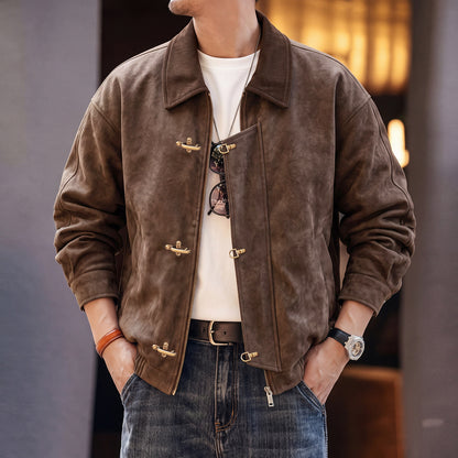 Men Vintage Turntable Collar PU Leather Jacket