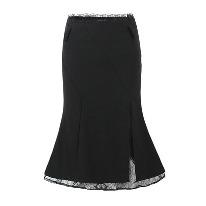 Elegante afslankende kokerrok met kantstiksels en vissenstaart