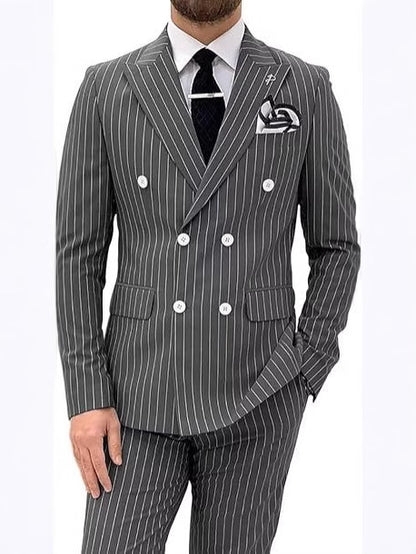 Mens Double Breasted Slim Fit Suit Two Piece