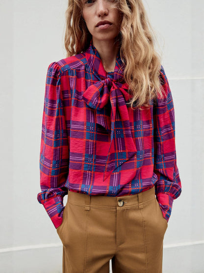 Womens Plaid Bow Tie Shirt