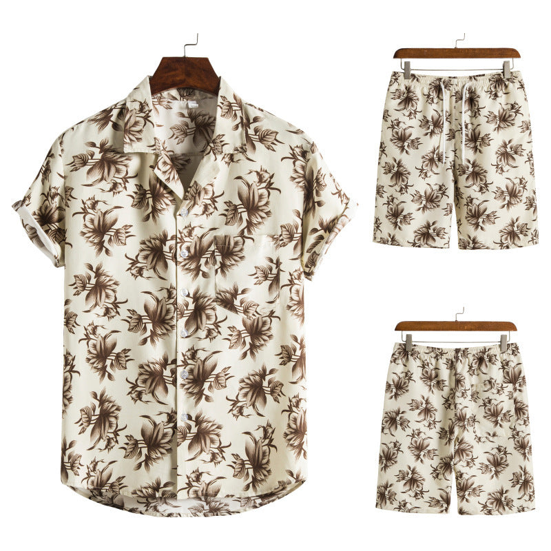Hawaiian Series Strand Stijl Korte Mouw Shirt Strandbroek Tweedelig Set