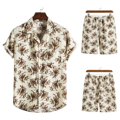 Hawaiian Series Strand Stijl Korte Mouw Shirt Strandbroek Tweedelig Set