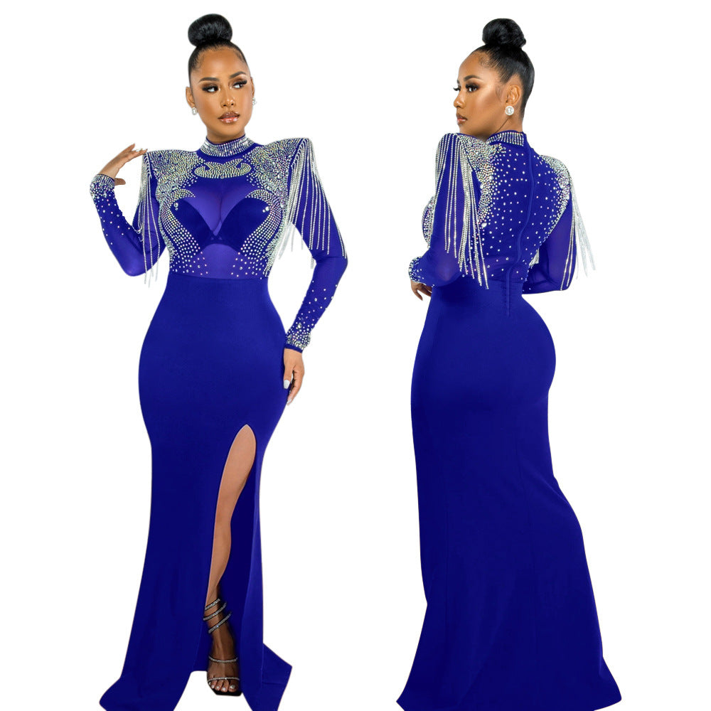 Womens Mesh Rhinestone Slim Fit Dress