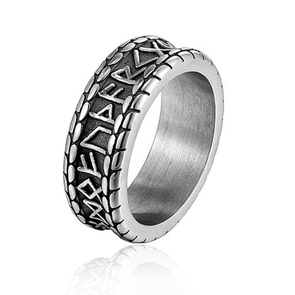 Retro distressed Viking runes stainless steel ring