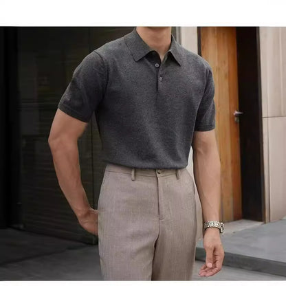Fashion Casual Lapel Pure Color Polo Shirt Casual Knitted Short-Sleeved Men's Summer New Breathable Trendy Men's T-Shirt