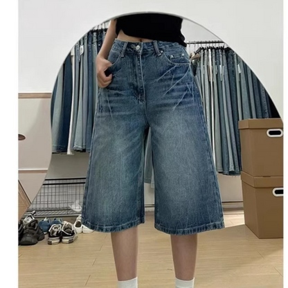 Rhinestone Bamboo Denim Wide-Leg Cropped Pants