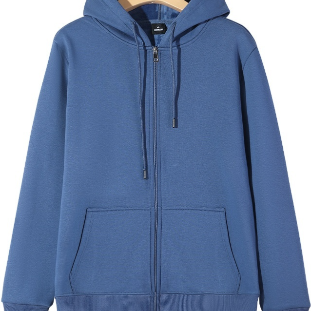 Zip-Up Hooded Cotton Cardigan Sweatshirt