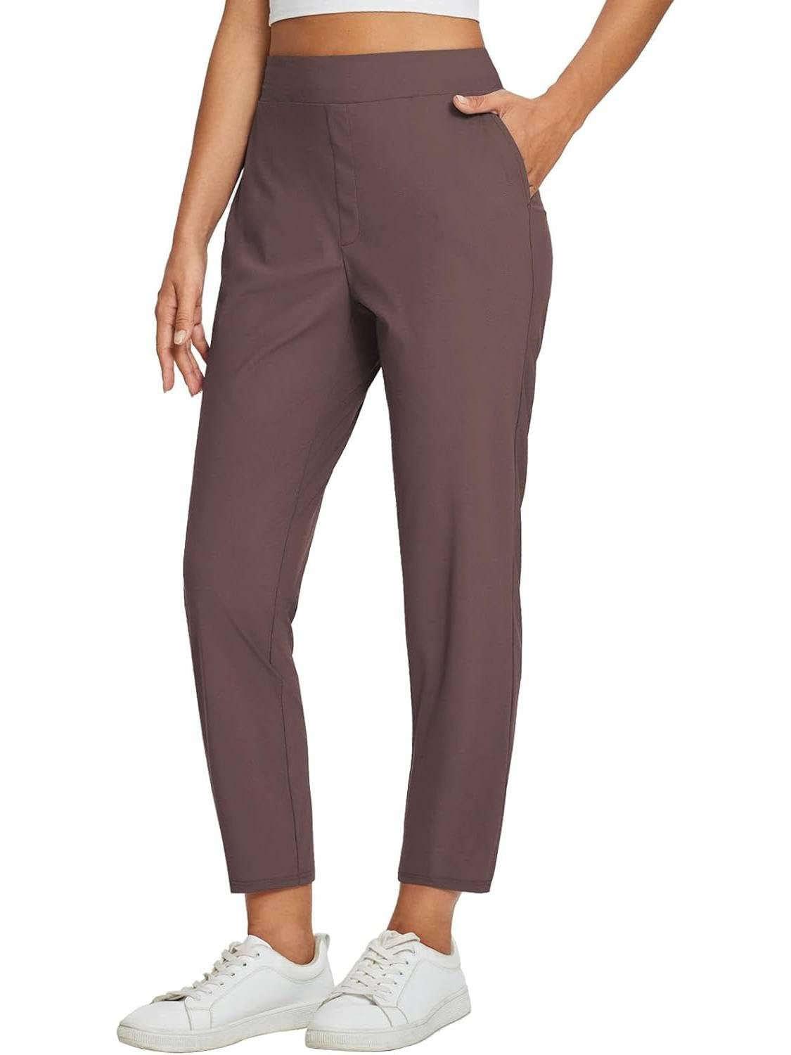 Womens High Waisted Elastic Pocket Casual Pants