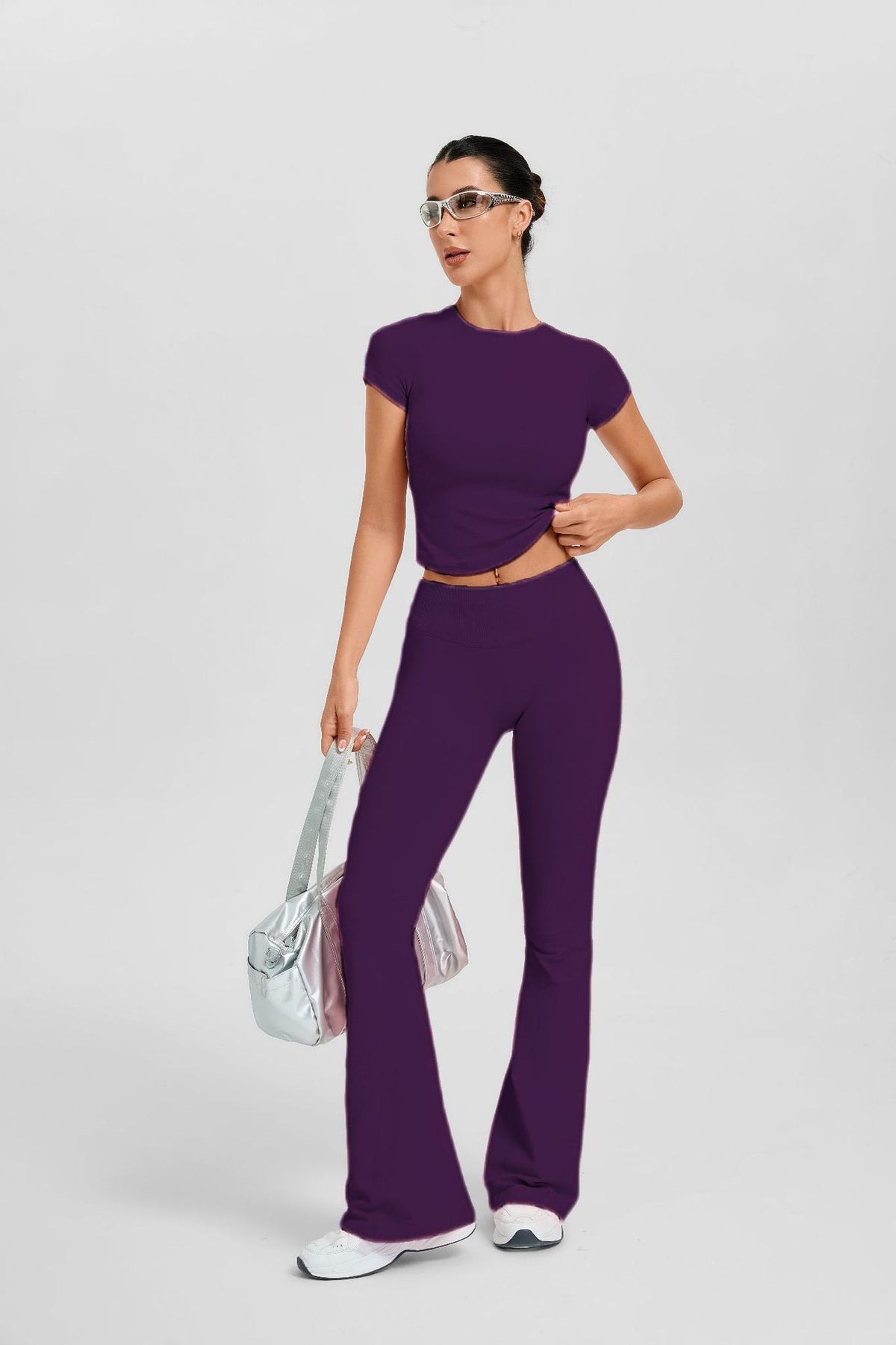 Women's Short Sleeve Flared Leg 2-Piece Yoga Set