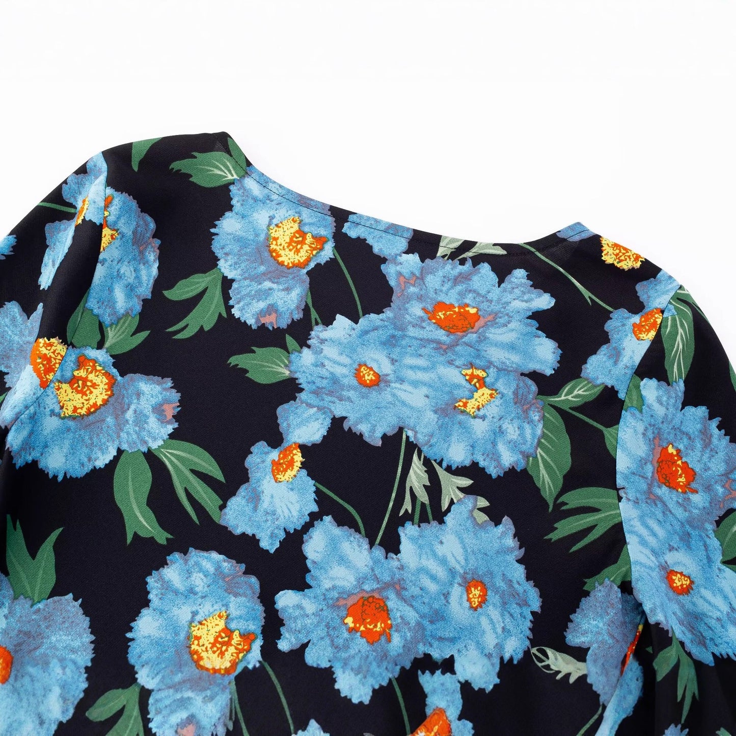 Floral Print Chiffon Dress with Bell Sleeves