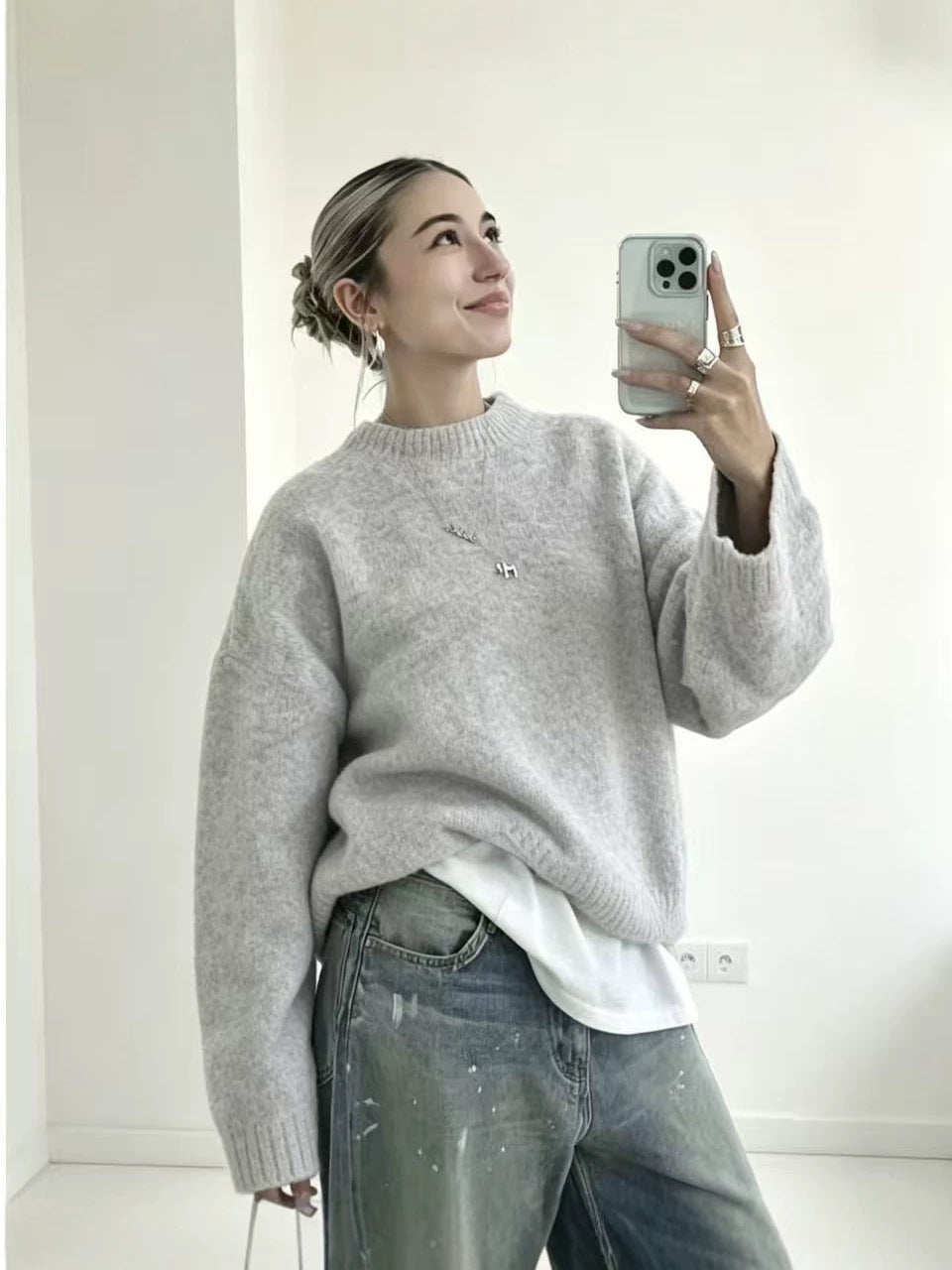 Womens Solid Color Knit Pullover
