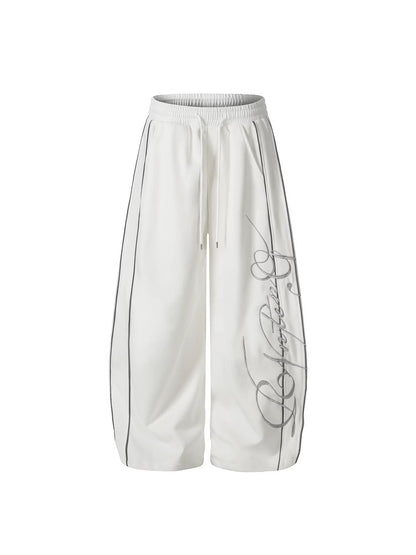 Unisex Letter Embroidery Wide-Leg Street Style Sweatpants