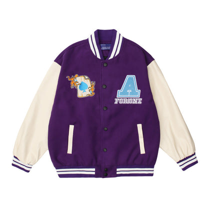 Amerikaans Borduurwerk Poker Clown PU-leren Mouw Honkbal Jacket Unisex