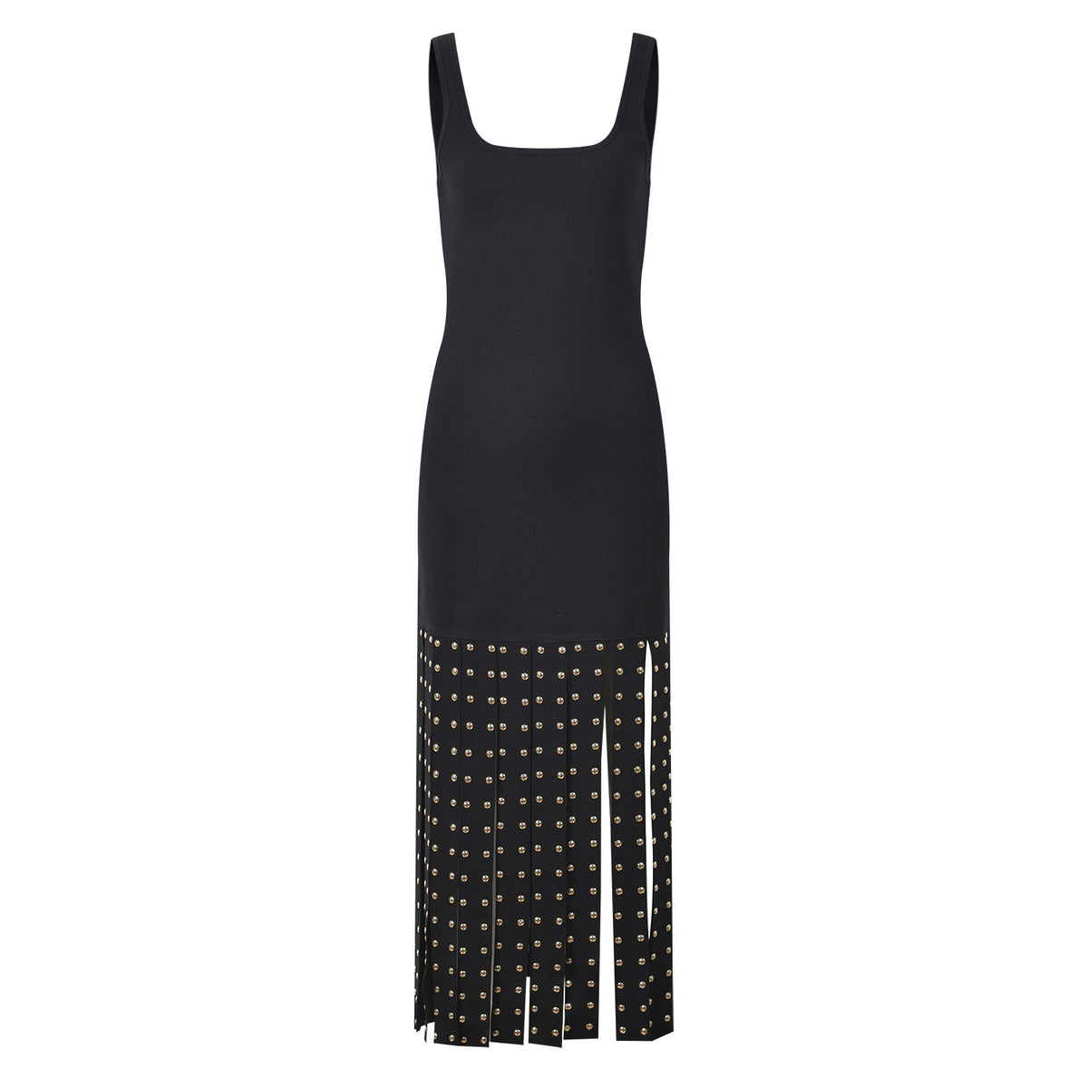 Elegant Black Knitted Tank Dress with Beaded Details