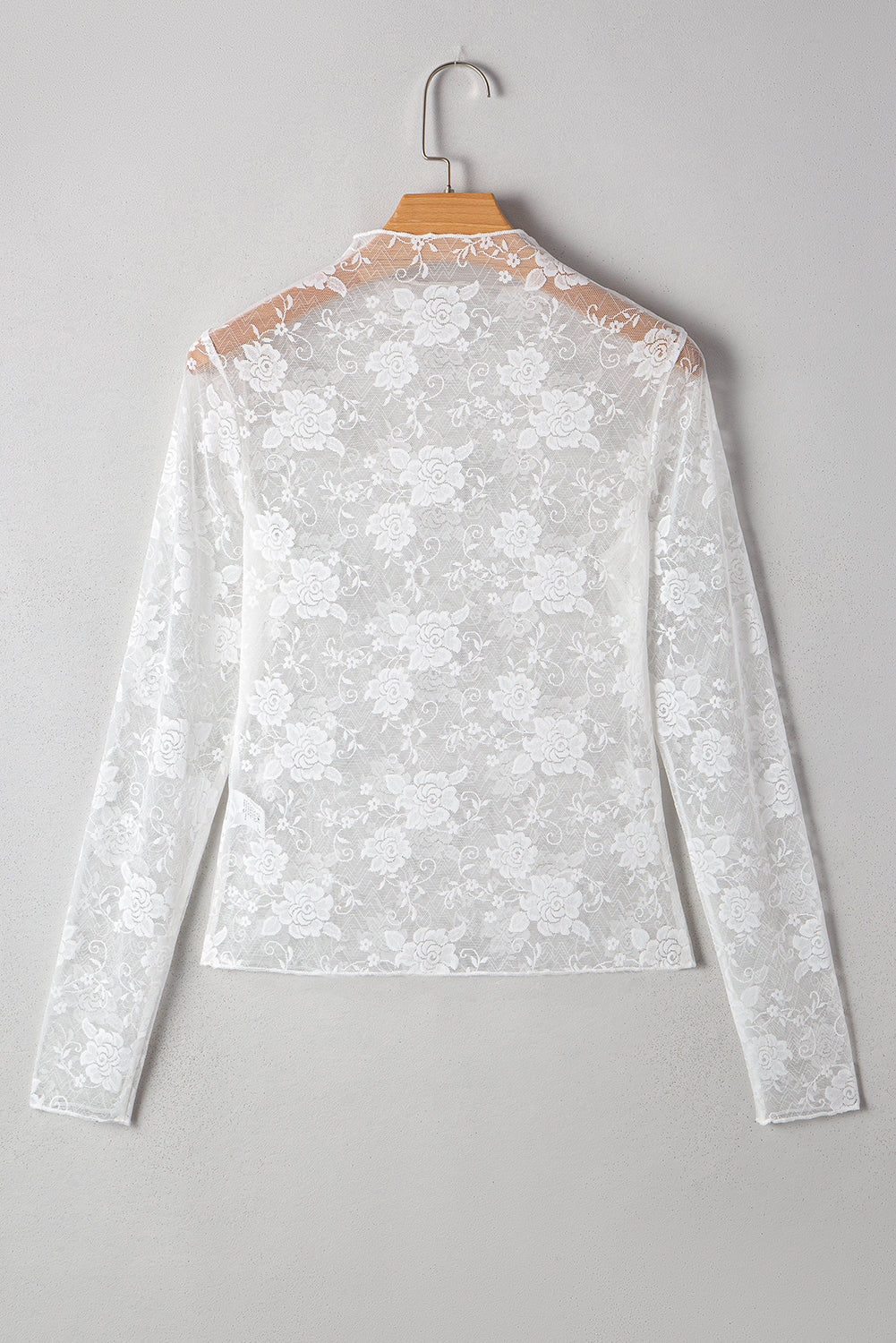 Top met col bloemenkant mesh en lange mouwen