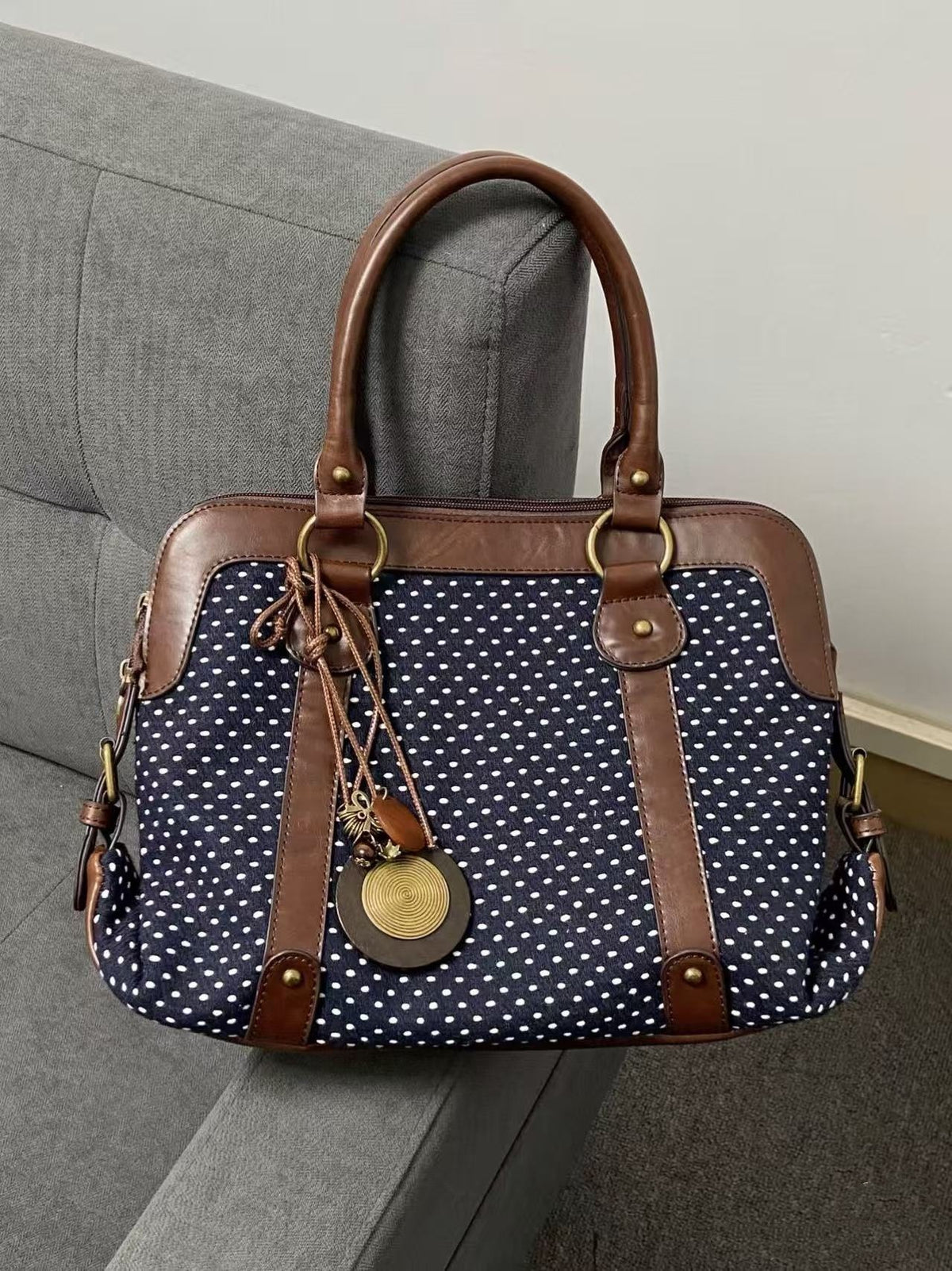 Retro Polka Dot College Style Tote Bag