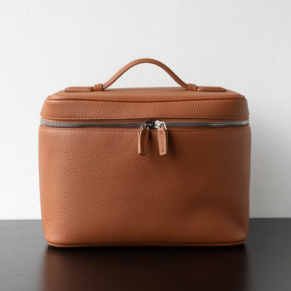 Large-capacity top-grain cowhide hand-held cosmetic bag for storage
