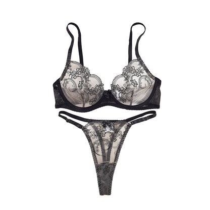 Floral Embroidery Underwire Push-Up Lingerie Set