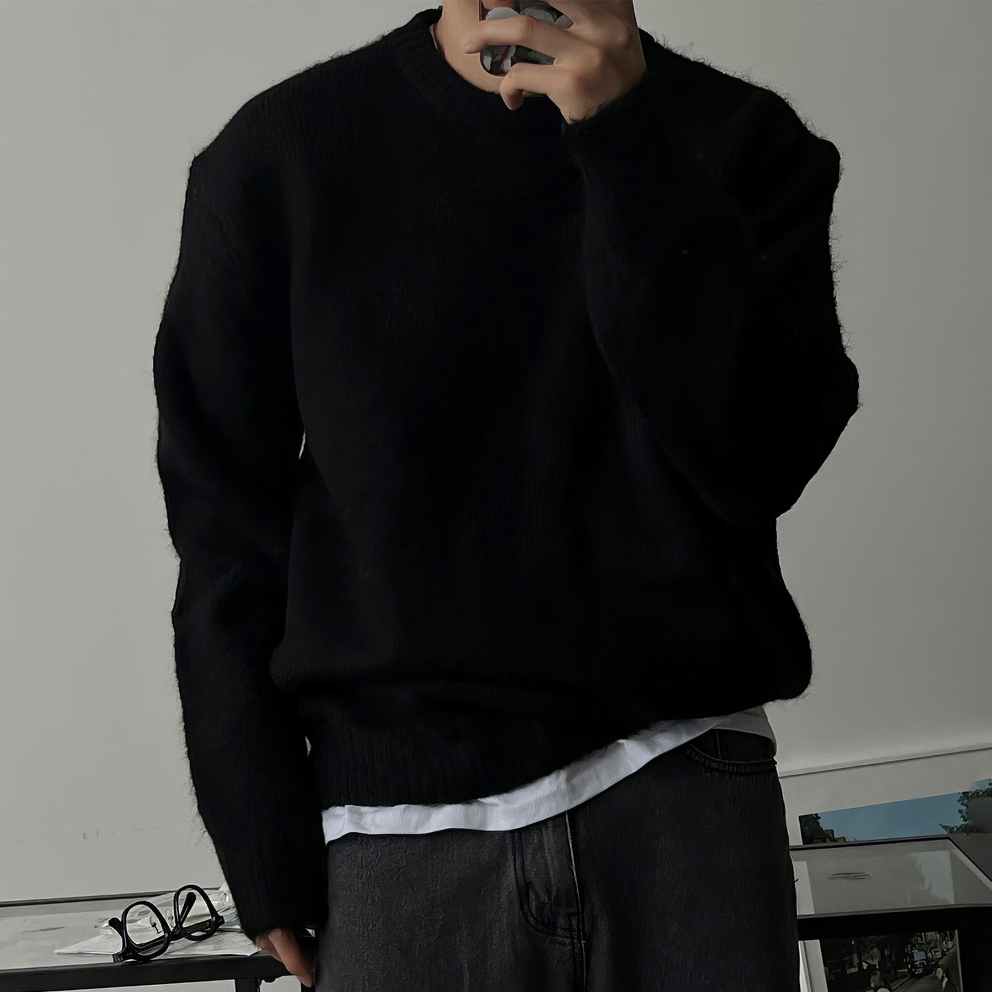 Mens Solid Color Knit Sweater