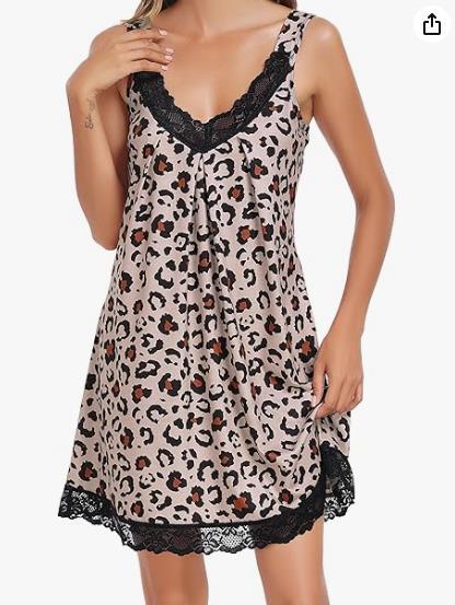 Womens Modal Lace V Neck Sleeveless Nightdress Loose Sleepwear