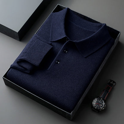 Mens Wool Blend Sweater with Turn-Down Collar