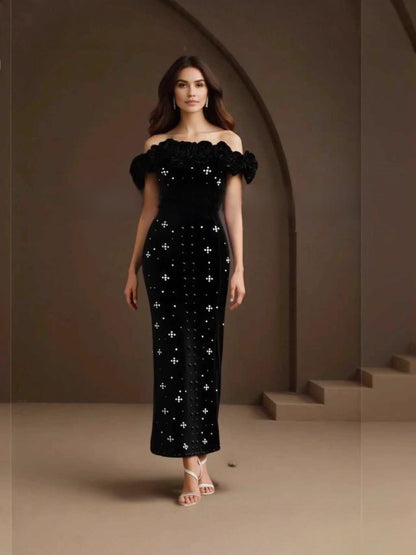 Pearl Embellished One-Shoulder Bandage Dress