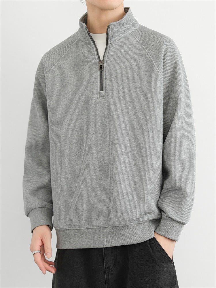 Half-zip stand-up collar sweatshirt