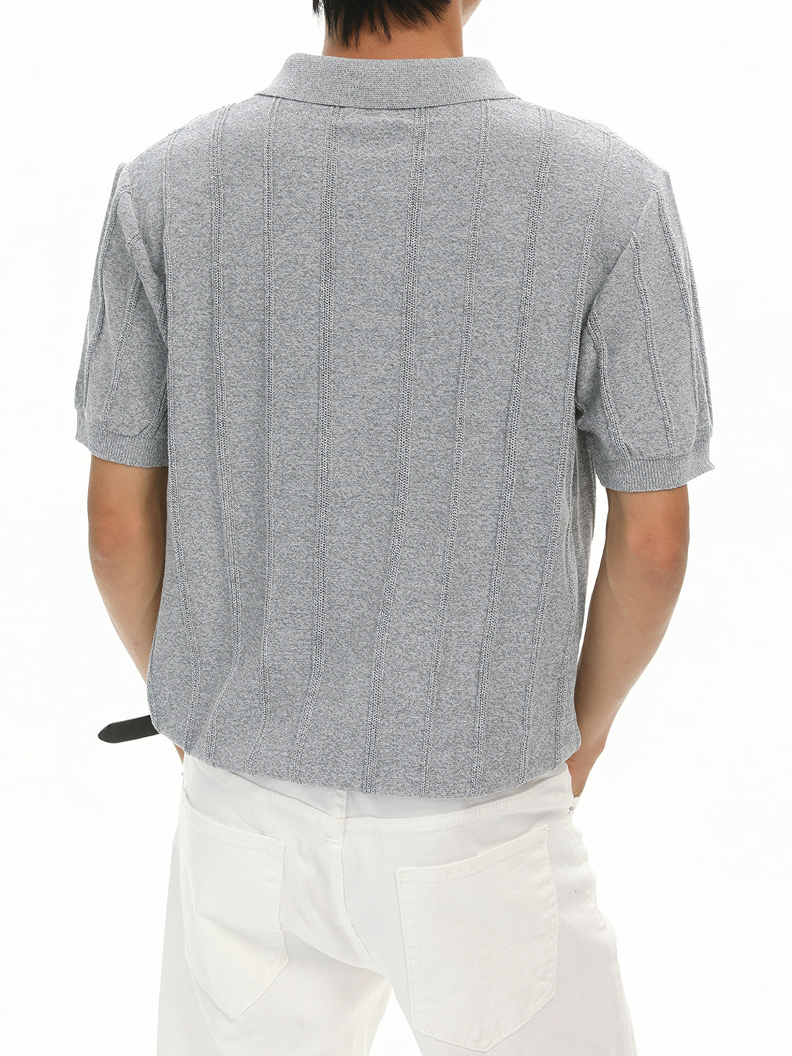 Classic Striped Knit Polo Shirt