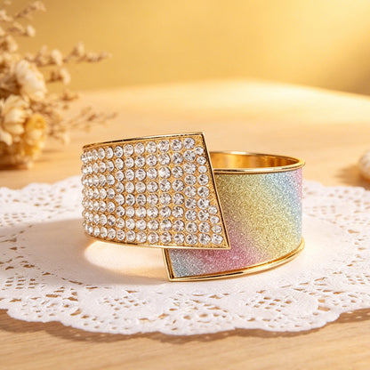 Manufacturer's best-selling simple European and American fashion light luxury metal full-diamond PU leather inlaid women's high-end bracelet wholesale