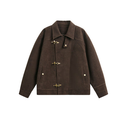 Retro Metal Buckle Solid Color Unisex Workwear Jacket